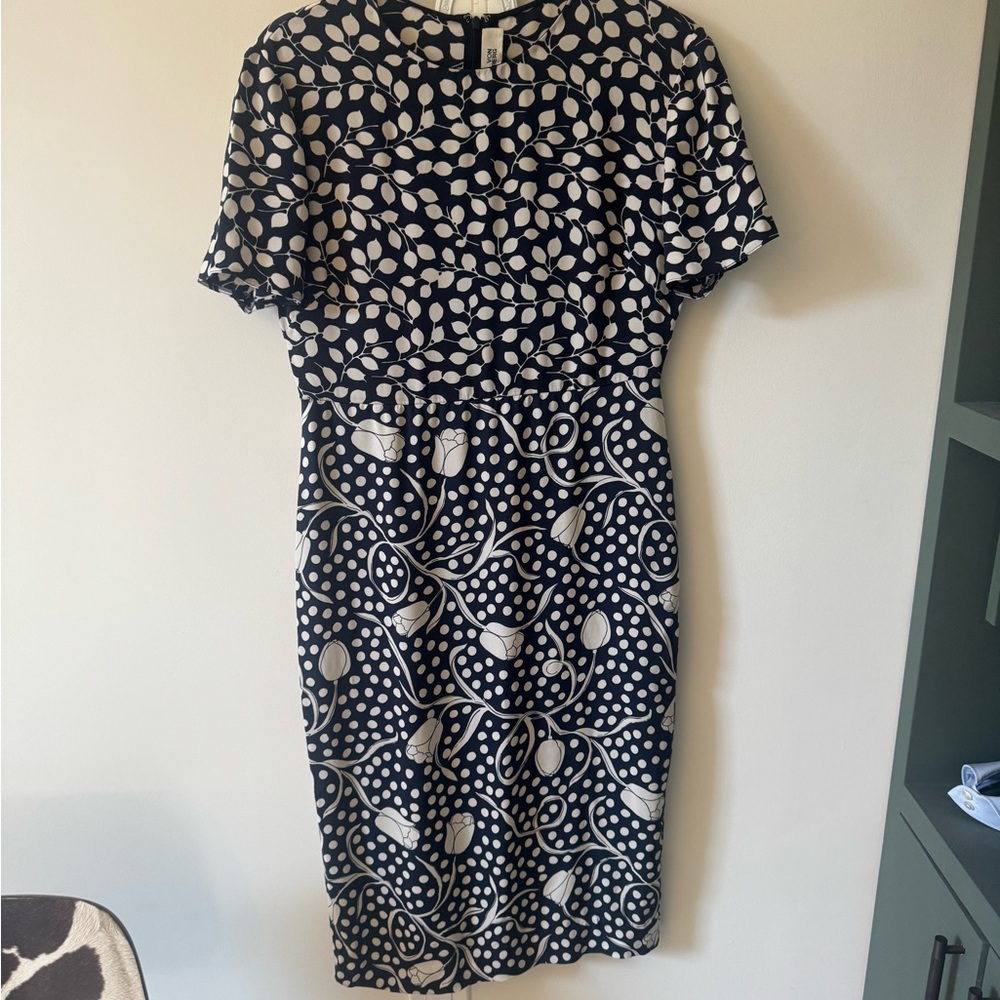 Diane von Furstenberg Navy and Cream Midi Dress, Size 6